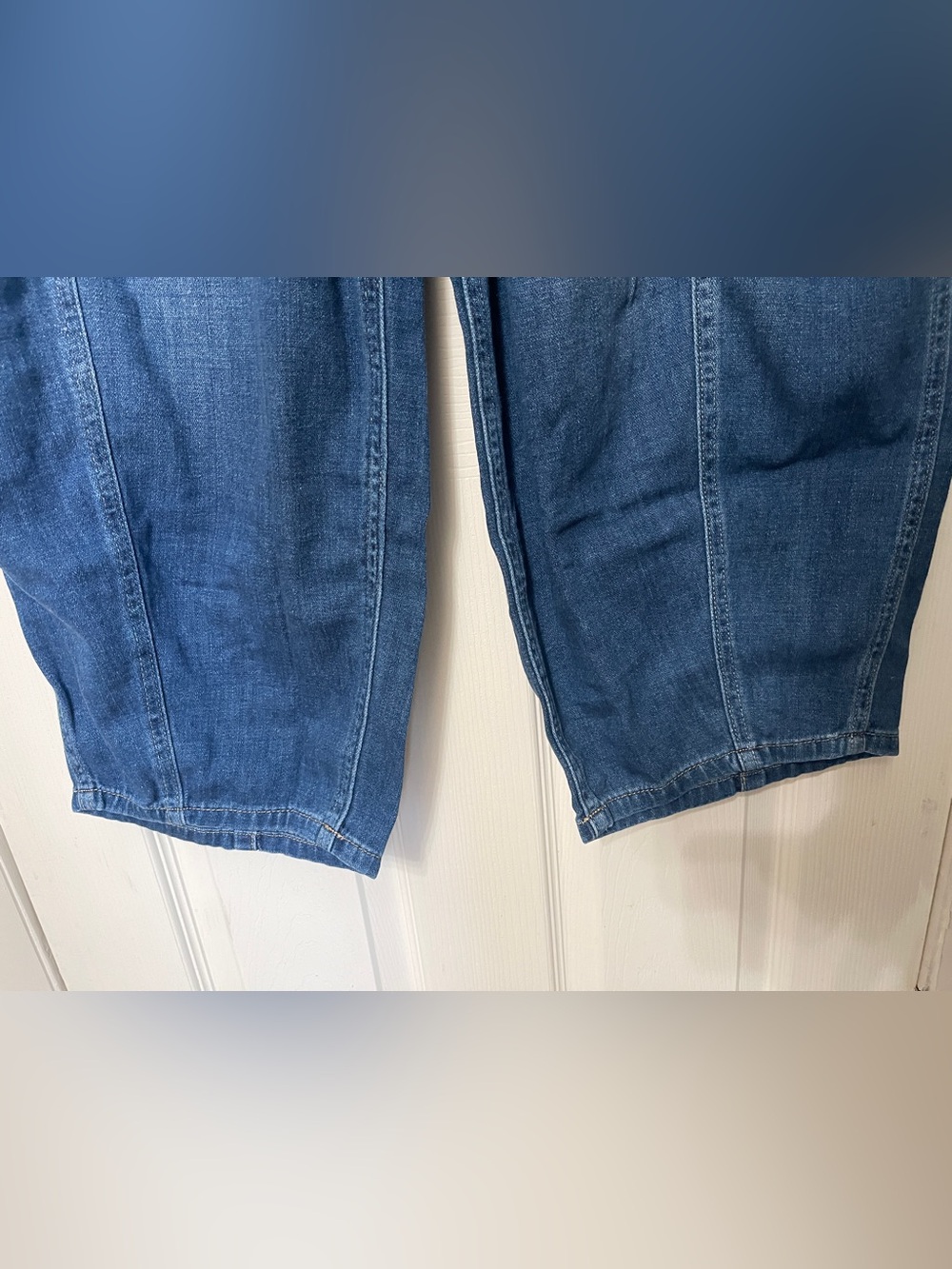 Free People We The Free Silverton Barrel Jeans Blue Pull-On Crop Utility Size L - Picture 6 of 10